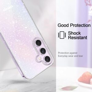 AROYI 3 in 1 Cover Compatibile con Samsung Galaxy A55 5G, Custodia Glitter Silicone Morbido TPU Protezione Case con 2 Pellicola Protettiva in Vetro Temperato, Trasparente Glitter Protettiva Cover