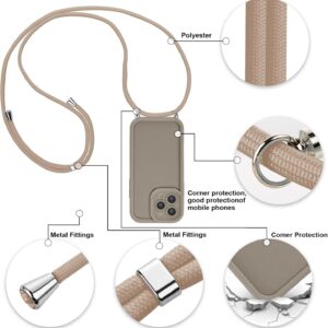 Coalbooliy Cover per iPhone 16 Pro 6,3″ con Cordino per Cellulare, Custodia Silicone con Regolabile Collana Sottile Morbida Case Protezione della fotocamera Antiurto con Necklace, Cachi
