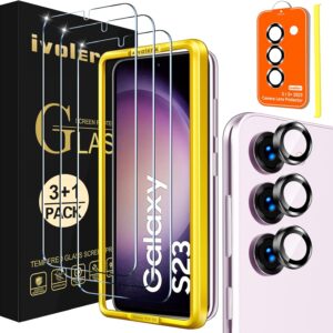 iVoler 3+1 Pezzi Vetro Temperato per Samsung Galaxy S23 5G, 3 Pezzi Pellicola Protettiva Anti Graffio con 3 Pezzi Pellicola Fotocamera e Cornice di Installazione, HD Chiaro, Senza Bolle