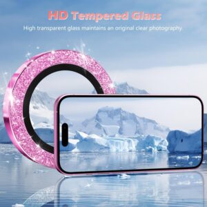 imluckies Glitter Pellicola Fotocamera per iPhone 16 – iPhone 16 Plus, AR+AF Vetro Temperato & 9H Antigraffio Metallo Protezione Obiettivo, HD Chiaro Fotocamera Accessori – Brillante Rosa
