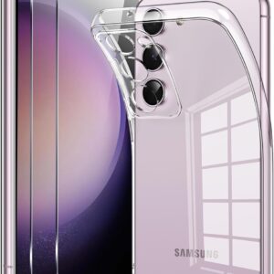 Votvloay Cover per Samsung Galaxy S23 5G con 2 Pezzi Pellicola Vetro Temperato, Ultra Sottile Morbido TPU Trasparente Silicone Custodia Antiurto AntiGraffio Bumper Protettiva Case per Samsung S23 6,1″