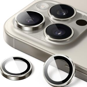 JETech Pellicola Fotocamera per iPhone 16 Pro 6,3 Pollici e iPhone 16 Pro Max 6,9 Pollici, 9H Vetro Temperato Cover Anello Individuale in Metallo, HD Chiaro, 1 Set (Titanio Naturale)