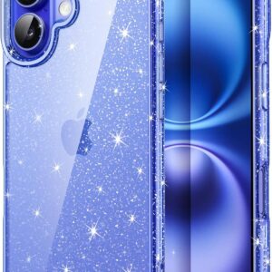 JETech Cover Glitter per iPhone 16 6,1 Pollici, Custodia Bling Brilla Paraurti Antiurto Cellulare, Carino Scintillante per Donne e Ragazze (Blu Oltremare)