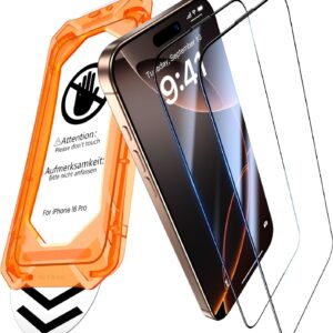 UniqueMe per iPhone 16 Pro Pellicola Protettiva – 2 Pezzi Pellicola Vetro Temperato per iPhone 16 Pro, Rimozione Automatica Della Polvere, Auto Guarigione, Installazione Facile e Veloce