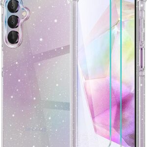 YIRSUR Cover per Samsung Galaxy A35 5G Glitter, con 2 Pezzi Vetro Temperato Pellicola Protettiva, Trasparente Glitter Custodia Protettiva Antiurto Morbida e in Silicone