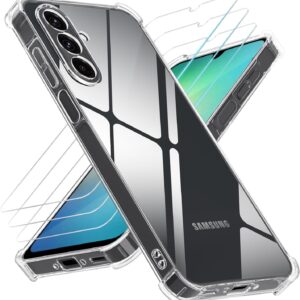 Yohii 4 in 1 Cover per Samsung Galaxy A26 5G con 3 Pezzi Vetro Temperato, Trasparente Antiurto Antigraffio Custodia, Ultra Sottile Morbida Silicone TPU Protettiva Case – Trasparente