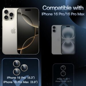 JETech Pellicola Fotocamera per iPhone 16 Pro 6,3 Pollici e iPhone 16 Pro Max 6,9 Pollici, 9H Vetro Temperato Cover Anello Individuale in Metallo, HD Chiaro, 1 Set (Titanio Naturale)