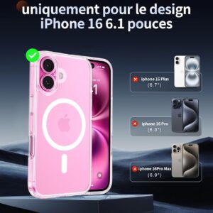 FLLAO Cover Magnetica per iPhone 16 Custodia e 2 Pellicole in Vetro Temperato, Cover iPhone 16 Compatibile con Magsafe, Traslucida Opaca Posteriore Sottile Antiurto Protettiva Case, Trasparente