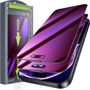 WSKEN Pellicola protettiva privacy per iPhone 16 Pro Max, anti luce blu, eliminazione automatica della polvere, 24°, protezione per gli occhi, colore viola, copertura completa, vetro temperato 9H,