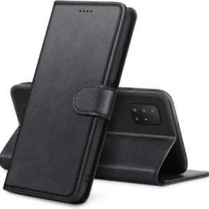 Lanhiem Cover Compatibile con Samsung Galaxy A51,Cover a Libro Samsung A51 Magnetica,Custodia in Pelle A51,Flip Libro Silicone TPU Bumper Portafoglio Skin Morbida Fondina Antiurto Caso per A51,Nero