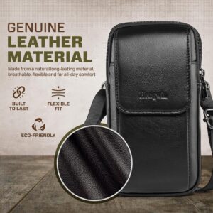 hengwin Multifunzionale Vera Pelle Doppia Cerniera Tasche Uomini Vintage Look Borsa a Tracolla Cellulare Cintura Cellulare Custodia Per Viaggi, Attività All’aperto