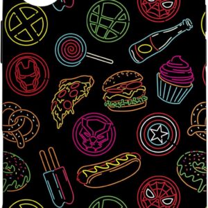 Custodia per iPhone 16 Plus Marvel Super Heroes Neon Light Sign Snacks and Hero Icons