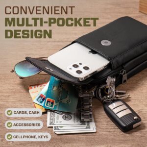 hengwin Multifunzionale Vera Pelle Doppia Cerniera Tasche Uomini Vintage Look Borsa a Tracolla Cellulare Cintura Cellulare Custodia Per Viaggi, Attività All’aperto