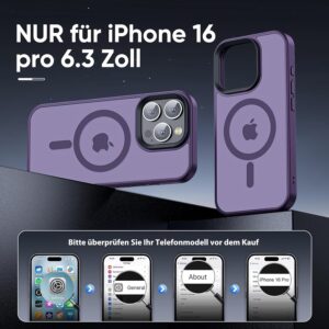 Gudoorla Custodia per iPhone 16 Pro Compatibile con Mag Safe 12FT Military Shockproof Protection per iPhone 16 Pro, lilla opaco