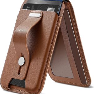 ESR Portafoglio MagSafe, Conserva 5 carte, Supporto Regolabile, Presa Sicura con Passante per le Dita, Portacarte per iPhone 16/15/14/13/12, Non per iPhone mini, Non compatibile con Dov’è, Marrone