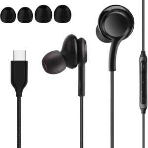 Wonvify Cuffie USB C, Auricolari USB C In Ear, Cuffie Type C auricolari con Filo, Hi-Fi Stereo con Microfono per Sa-msung Galaxy S23 S24 S22 Ultra A55 A35 A53 A33 A54 5G NOTA10, Nero
