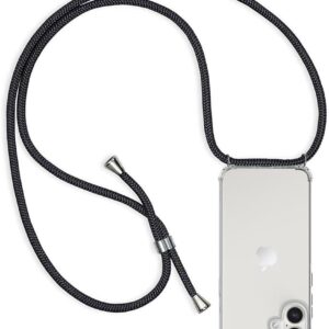 ZYIMOU Cover per iPhone 16 con Cordino, Custodia Silicone Trasparente Morbida Cover Cellulare Girocollo Collana Sottile Protettiva Bumper Antiurto TPU Case, Nero