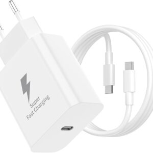 25W Caricabatterie rapido per Samsung Galaxy S24/S23 /Ultra S23+/S23 /S22 /S21/S21 ultra 5g / S20 Ultra/ S20 / S10 /S9 / S8/ A71 / A52 /A51/ A32/ A31 Con 2M Cavo USB Tipo C (Bianco)