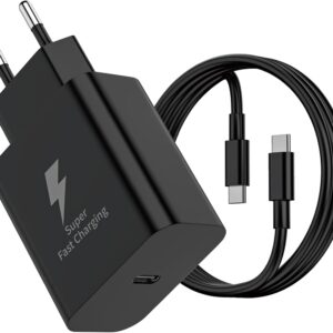 25W Caricabatterie rapido per Samsung Galaxy S24/S23 /Ultra S23+/S23 /S22 /S21/S21 ultra 5g / S20 Ultra/ S20 / S10 /S9 / S8/ A71 / A52 /A51/ A32/ A31 Con 2M Cavo USB Tipo C (Nero)