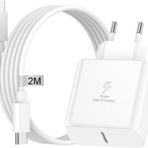 Caricabatterie Samsung 45W,Caricatore USB C Rapido per Samsung Galaxy S24 Ultra/S24+/S23/S22 Ultra/S21/S20/Note,Caricatore Veloce Samsung Alimentatore USB Spina Presa Type C Caricabatterie (bianco)