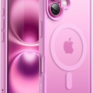 JETech Cover Magnetica per iPhone 16 Plus 6,7 Pollici Compatibile con MagSafe, Traslucido Opaco Retro Sottile Antiurto Cellulare Custodia (Rosa)