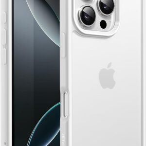 JETech Cover Opaca per iPhone 16 Pro Max 6,9 Pollici, Protezione Anticaduta Antiurto di Grado Militare, Custodia Cellulare Posteriore Glassata Traslucida, Anti-Impronte (Titanio Bianco)