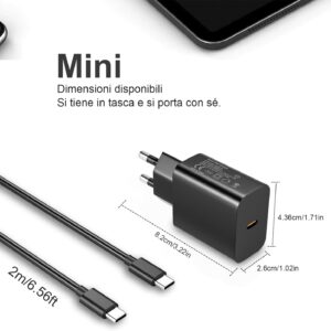 25W Caricabatterie rapido, Caricabatterie Type c per Samsung A15/A14/A13/A33/A34/A23/A53/ A52/ A54/A55/S23/S23+/S23 Ultra/ S22/ S21/M33/xiaomi/huawei/LG/Google/da 25W con cavo da 2M