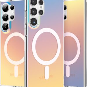 Cover Magnetica per Samsung Galaxy S23 Ultra 5G, Compatibile con MagSafe, Protezione Antiurto Graffi Case Smerigliato Traslucido Anti-Impronte, Iridescente Trasparente