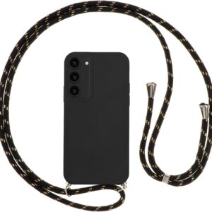 Vauki Cover per Samsung Galaxy S23 5G con Cordino, Silicone Custodia con Laccio Collana Tracolla, Antiurto Ultra-Sottile Protettiva Cellulare Case per Samsung S23, Nero