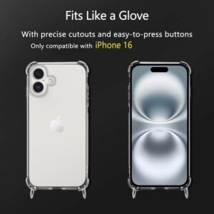 ZYIMOU Cover per iPhone 16 con Cordino, Custodia Silicone Trasparente Morbida Cover Cellulare Girocollo Collana Sottile Protettiva Bumper Antiurto TPU Case, Nero
