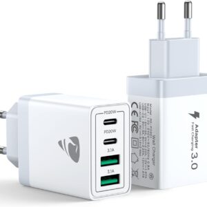 2 Pack Caricatore USB C,40W 4Porte Presa USB Multipla Spina USB Ricarica,Muro Caricabatterie Rapido per Samsung S24 S23 iPhone 16 15 14 13 12 11 Pro Max XS iPad,Carica Rapida Alimentatore Adattatore