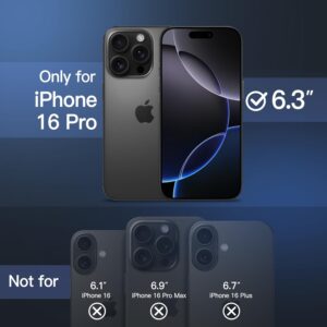 JETech Cover Opaca per iPhone 16 Pro 6,3 Pollici, Protezione Anticaduta Antiurto di Grado Militare, Custodia Cellulare Posteriore Glassata Traslucida, Anti-Impronte (Nero)