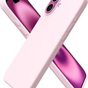 ORNARTO Cover per iPhone 16 Plus Custodia Sottile 6,7 Pollici, Morbido Silicone Liquido Protezione Case, in Gomma Gel Morbida con Fodera in Microfibra-Rosa Creta