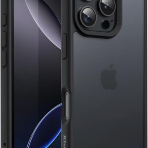 JETech Cover Opaca per iPhone 16 Pro 6,3 Pollici, Protezione Anticaduta Antiurto di Grado Militare, Custodia Cellulare Posteriore Glassata Traslucida, Anti-Impronte (Nero)