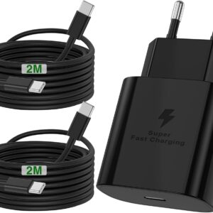 45W Originale USB C Caricatore Caricabatterie per Samsung Galaxy S25 S24 S23 Ultra /S22/S21/S20/A16/A34 con 2M +2M Cavo,USBC Presa Carica Alimentatore Tipo C Spina Ricarica Rapida Adattatore