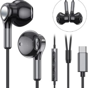 Cuffie USB C per Samsung Galaxy S24 S23 Ultra S22 S21 FE S20 A55 A54 Auricolari USB C con Microfono Hi-Fi Stereo Cuffie Type C In-Ear con Filo Auricolari Tipo C per iPhone 16 15 Pro Max Plus iPad Pro