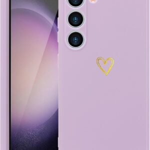 Wirvyuer Custodia Compatibile con Samsung Galaxy S23 5G Cover Ragazze Amore Cuore Custodia protezione fotocamera Morbido Silicone Cover Protettiva Antiurto Gold Love Case per Samsung S23 5G Viola