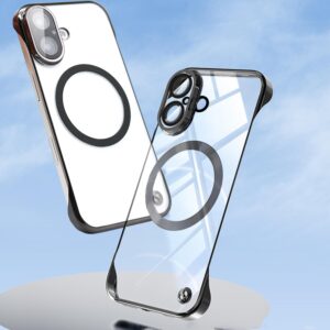 FAOMSEBS Senza Bordo Trasparente Cover per iPhone 16, Compatibile con MagSafe [Protettore per Lenti Fotocamera] (Sensazione di Metallo Nudo) Custodia Magnetico Sottile Case per iPhone 16 Cover 6,1”