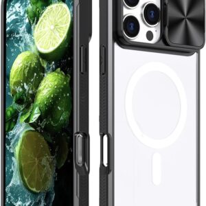 Rdyi6ba8 Cover per iPhone 16 Pro Max, Trasparente Compatibile con Magnetica Case con [Scorrevole Protezione Fotocamera] TPU+PC Antiurto Custodia per iPhone 16 Pro Max – Nero