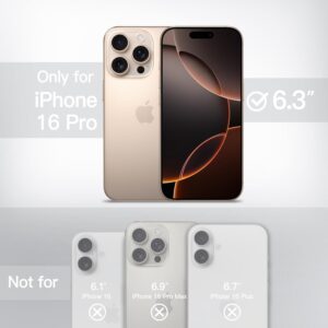 JETech Cover Opaca per iPhone 16 Pro 6,3 Pollici, Protezione Anticaduta Antiurto di Grado Militare, Custodia Cellulare Posteriore Glassata Traslucida, Anti-Impronte (Titanio Sabbia)