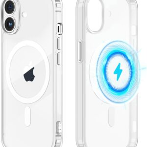 Yoedge Magnetica Cover per iPhone 16 Compatibile con MagSafe 6,1″, Trasparente Custodia con Magneti Ultra Sottile Morbida Silicone TPU e PC Back Antiurto Protettiva Case per iPhone 16, Trasparente