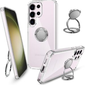 Ptny Custodia Trasparente per Samsung Galaxy S23 Ultra Cover con Anello, Ring Cavalletto Rotante a 360 Gradi, Ultra Sottile Antiurto TPU Silicone Morbido Protettiva Case per Samsung Galaxy S23 Ultra