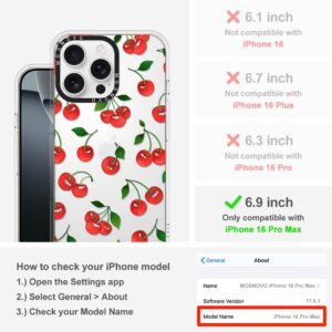 MOSNOVO Cover per iPhone 16 Pro Max – Custodia Trasparente Sottile Antiurto in TPU+PC per Telefono [Protezione Caduta da 6,6 Piedi/Anti-Peel] – Ciliegia Carina