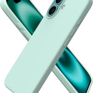 ORNARTO Cover per iPhone 16 6,1 Pollici, Custodia in Silicone Liquido per iPhone 16, Cover Morbida e Resistente con Fodera in Microfibra, Protezione Completa-Menta Verde