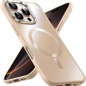JETech Cover Magnetica per iPhone 16 Pro 6,3 Pollici Compatibile con MagSafe, Lustro Metallico di Lusso Opaca Posteriore Sottile Antiurto Placcatura Cellulare Custodia (Titanio Sabbia)