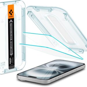 Spigen Glas.tR EZ Fit Vetro Temperato compatibile con iPhone 16 Plus, iPhone 15 Plus, 2 Pezzi, Installazione Facile, Cristallino, Durezza 9H Pellicola prottetiva