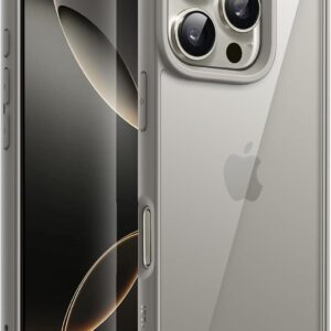 JETech Cover per iPhone 16 Pro 6,3 Pollici, Antiurto Cellulare Paraurti Custodia, Solida Colore Opaco TPU Telaio, Anti-Graffio Retro Trasparente (Titanio Naturale)