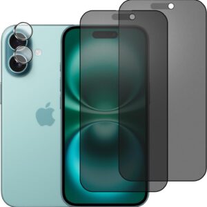 chejuza Opaca Privacy Pellicola Protettiva per Iphone 16 e Pellicola Fotocamera[2+1 Pezzi],Durezza 9H,Anti Spy in Vetro Temperato,Copertura Completa Protezione Schermo Protezione