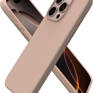ORNARTO Cover per iPhone 16 Pro Custodia Sottile 6,3 Pollici, Morbido Silicone Liquido Protezione Cover, in Gomma Gel Morbida con Fodera in Microfibra-Marrone Chiaro
