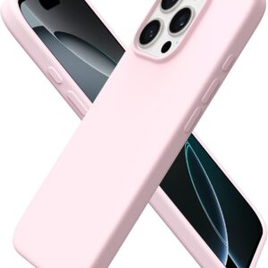 ORNARTO Cover per iPhone 16 Pro Custodia Sottile 6,3 Pollici, Morbido Silicone Liquido Protezione Cover, in Gomma Gel Morbida con Fodera in Microfibra-Rosa Creta